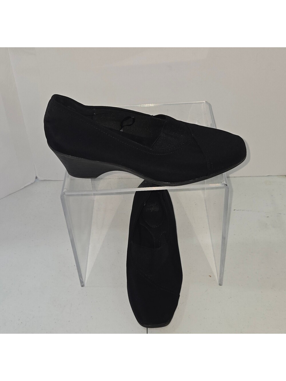 Faded Glory Women's Black Wedge Shoes Fabric Upper Size 7.5